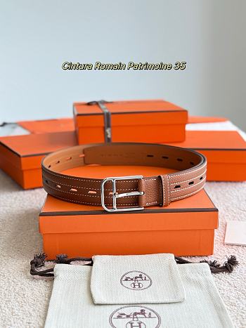 Hermes Belt Cintura Romain Patrimoine 35 Brown Togo Silver
