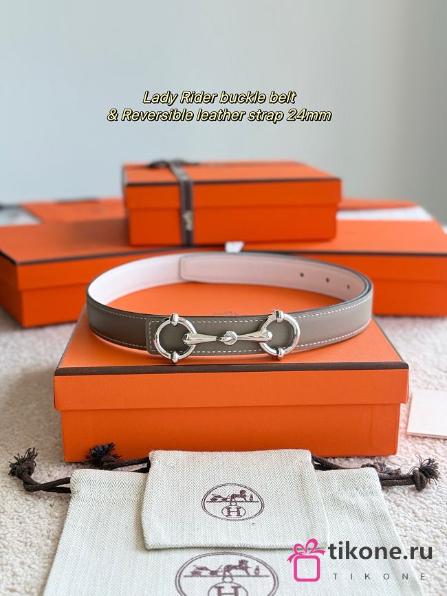 Lady Rider Belt Buckle & Reversible Leather Strap 24mm Taupe Swift / White Epsom Silver - 1
