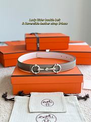 Lady Rider Belt Buckle & Reversible Leather Strap 24mm Taupe Swift / White Epsom Silver - 2