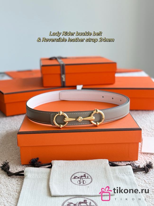 Lady Rider Belt Buckle & Reversible Leather Strap 24mm Taupe Swift / White Epsom Gold - 1