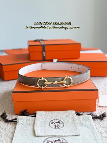 Lady Rider Belt Buckle & Reversible Leather Strap 24mm Taupe Swift / White Epsom Gold