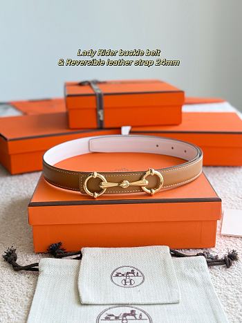 Lady Rider Belt Buckle & Reversible Leather Strap 24mm Brown Swift / White Epsom Gold