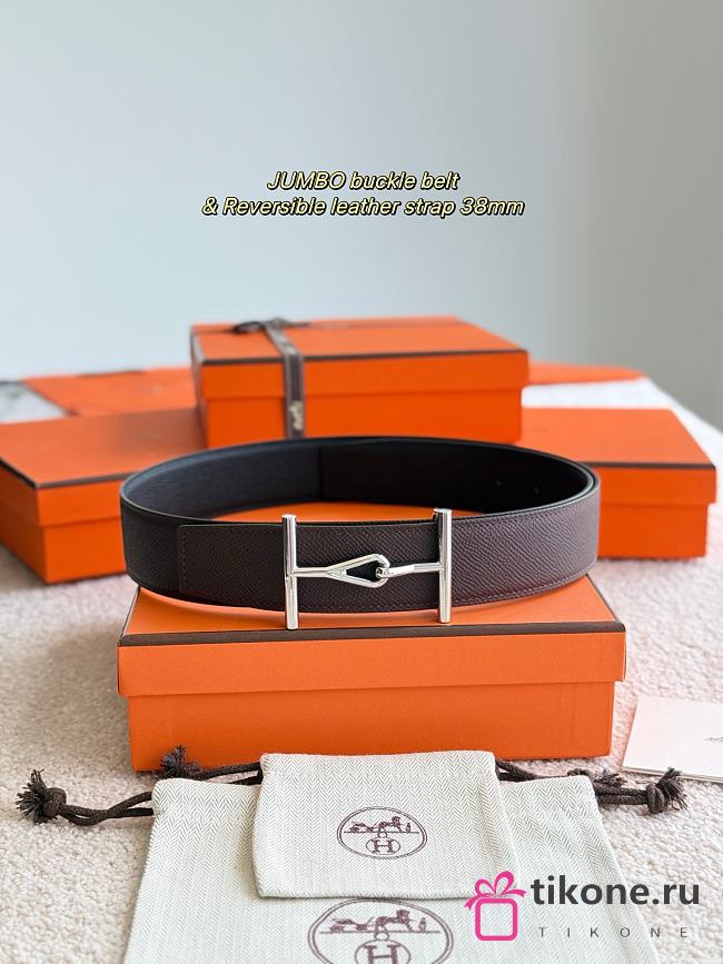 Hermes Belt Jumbo Buckle & Reversible Leather Strap 32mm Black / Chocolate Epsom Silver - 1