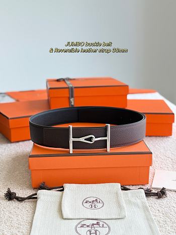 Hermes Belt Jumbo Buckle & Reversible Leather Strap 32mm Black / Chocolate Epsom Silver