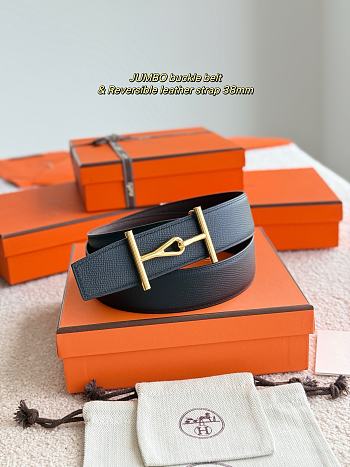 Hermes Belt Jumbo Buckle & Reversible Leather Strap 32mm Black / Chocolate Epsom Gold