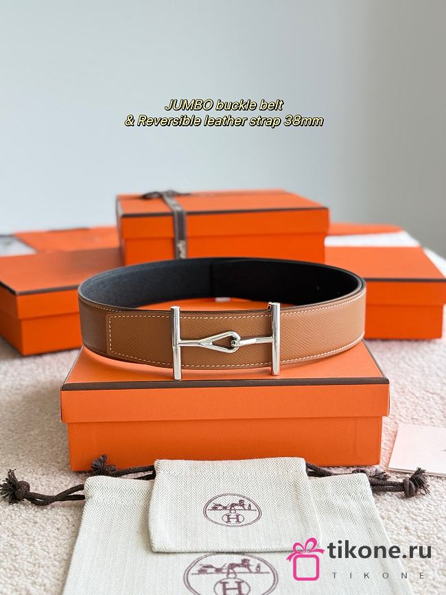 Hermes Belt Jumbo Buckle & Reversible Leather Strap 32mm Black / Brown Epsom Silver - 1