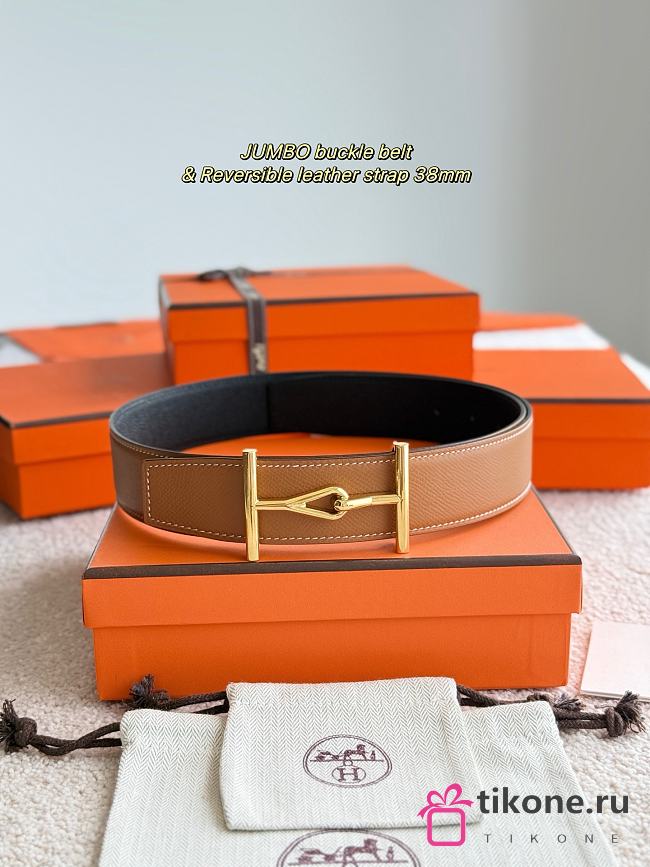 Hermes Belt Jumbo Buckle & Reversible Leather Strap 32mm Black / Brown Epsom Gold - 1