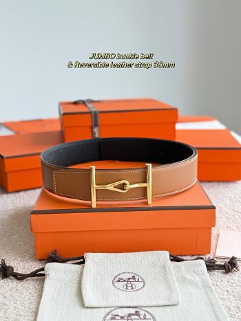 Hermes Belt Jumbo Buckle & Reversible Leather Strap 32mm Black / Brown Epsom Gold