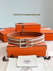 Hermes Sadlle Riviera 38 Reversible Leather Belt Brown Epsom Silver - 1