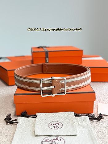 Hermes Sadlle Riviera 38 Reversible Leather Belt Brown Epsom Silver