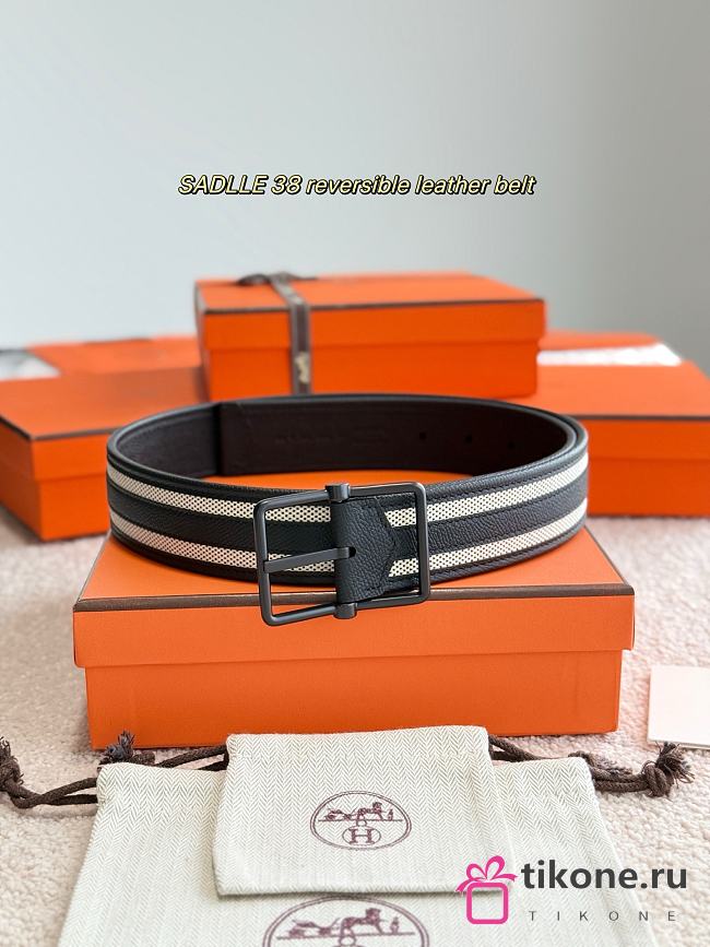 Hermes Sadlle Riviera 38 Reversible Leather Belt Black Epsom Black - 1