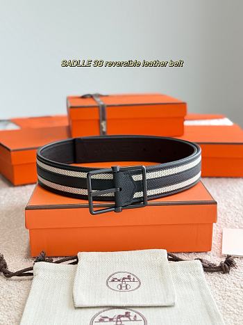 Hermes Sadlle Riviera 38 Reversible Leather Belt Black Epsom Black