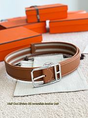 Hermes Half Cod Riviera 38 Reversible Leather Belt Brown Epsom Silver - 3
