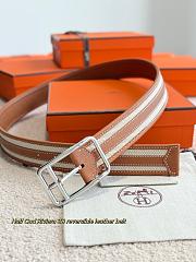Hermes Half Cod Riviera 38 Reversible Leather Belt Brown Epsom Silver - 2