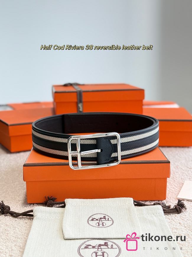 Hermes Half Cod Riviera 38 Reversible Leather Belt Black Epsom Black - 1