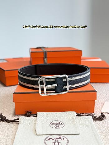 Hermes Half Cod Riviera 38 Reversible Leather Belt Black Epsom Black