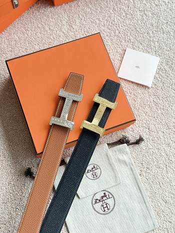 Hermes Constance Touareg Buckle & Reversible Leather Strap 38mm Brown Epsom Silver / Black Epsom Gold