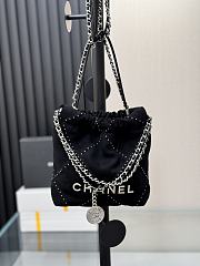 Chanel 22 Mini Handbag Suede Calfskin Studs Silver Tone Metal Black - 20x19x6cm - 1
