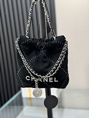 Chanel 22 Mini Handbag Suede Calfskin Studs Silver Tone Metal Black - 20x19x6cm - 5