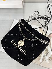 Chanel 22 Mini Handbag Suede Calfskin Studs Silver Tone Metal Black - 20x19x6cm - 2