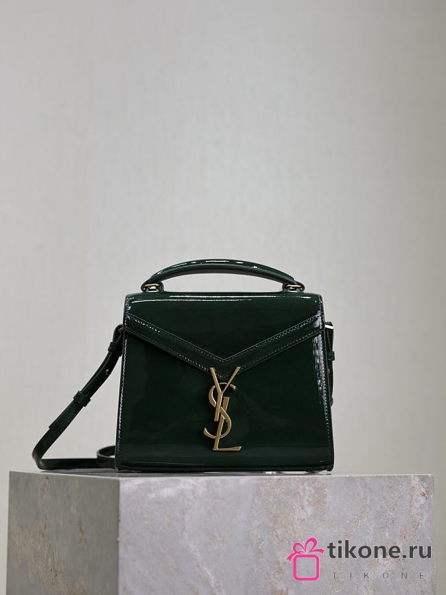 YSL Cassandra Mini Top Handle Bag In Patent Leather Green - 20×16×7.5cm - 1