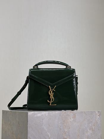 YSL Cassandra Mini Top Handle Bag In Patent Leather Green - 20×16×7.5cm