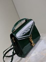 YSL Cassandra Mini Top Handle Bag In Patent Leather Green - 20×16×7.5cm - 2
