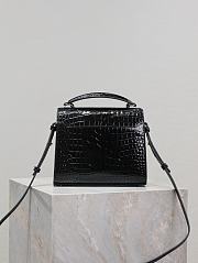 YSL Cassandra Mini Top Handle Bag In Crocodile Embossed Leather Black - 20×16×7.5cm - 5