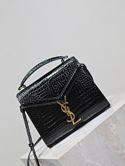 YSL Cassandra Mini Top Handle Bag In Crocodile Embossed Leather Black - 20×16×7.5cm - 4