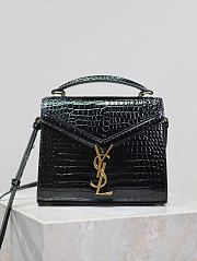 YSL Cassandra Mini Top Handle Bag In Crocodile Embossed Leather Black - 20×16×7.5cm - 2