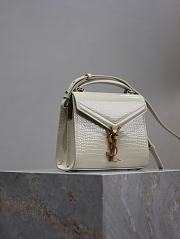 YSL Cassandra Mini Top Handle Bag In Crocodile Embossed Leather White - 20×16×7.5cm - 4