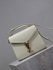 YSL Cassandra Mini Top Handle Bag In Crocodile Embossed Leather White - 20×16×7.5cm - 3