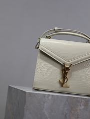 YSL Cassandra Mini Top Handle Bag In Crocodile Embossed Leather White - 20×16×7.5cm - 2