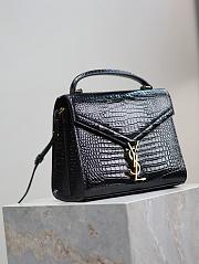 YSL Cassandra Top Handle Bag In Crocodile Embossed Leather Black - 24.5×20×11.5cm - 6