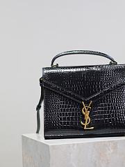 YSL Cassandra Top Handle Bag In Crocodile Embossed Leather Black - 24.5×20×11.5cm - 5