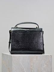 YSL Cassandra Top Handle Bag In Crocodile Embossed Leather Black - 24.5×20×11.5cm - 2