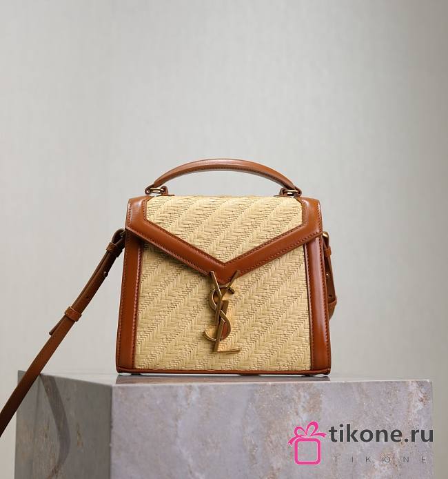 YSL Cassandra Mini Top Handle Bag In Raffia Natural - 20×16×7.5cm - 1
