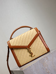 YSL Cassandra Top Handle Bag In Raffia Natural - 24.5×20×11.5cm - 2
