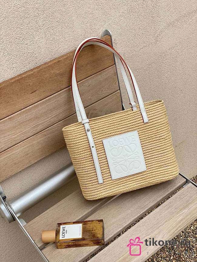 Loewe x Paula's Ibiza Small Square Raffia Basket Bag White - 26x22x10cm - 1