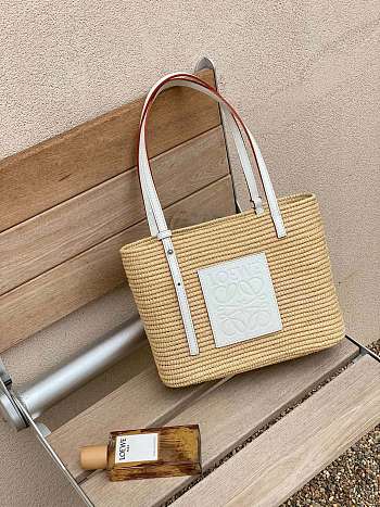 Loewe x Paula's Ibiza Small Square Raffia Basket Bag White - 26x22x10cm