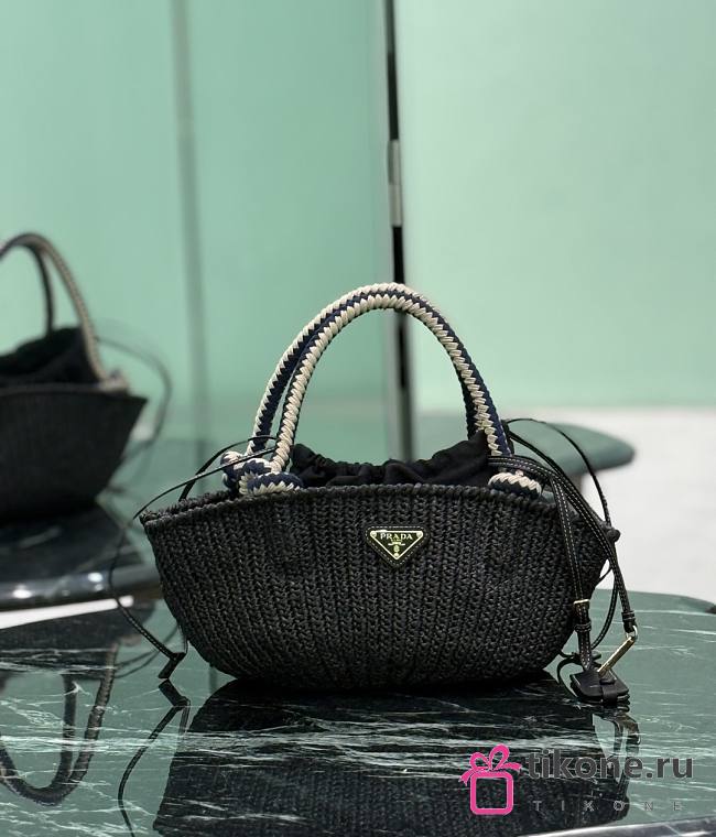 Prada Black Small Crochet Bag Raffia Natural 1BA463 - 26x14x11cm - 1