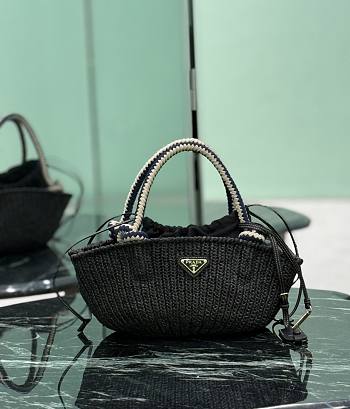 Prada Black Small Crochet Bag Raffia Natural 1BA463 - 26x14x11cm