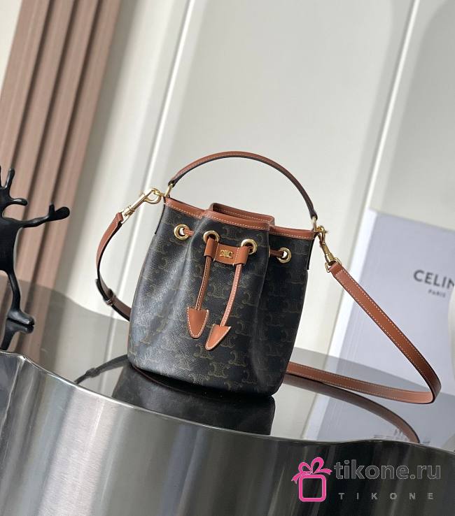 Celine Teen Clara Bag In Triomphe Canvas And Calfskin Brown - 19x16x16cm - 1