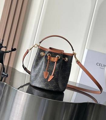 Celine Teen Clara Bag In Triomphe Canvas And Calfskin Brown - 19x16x16cm