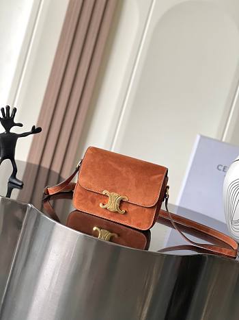 Celine Teen Triomphe Bag In Nubuck Calfskin Camel - 18.5x13.5x7cm