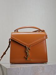 YSL Cassandra Mini Top Handle Bag In Box Leather Brown - 20×16×7.5cm - 3