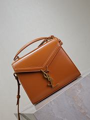 YSL Cassandra Mini Top Handle Bag In Box Leather Brown - 20×16×7.5cm - 5