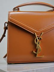 YSL Cassandra Mini Top Handle Bag In Box Leather Brown - 20×16×7.5cm - 6