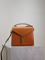 YSL Cassandra Mini Top Handle Bag In Box Leather Brown - 20×16×7.5cm - 1