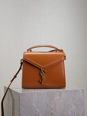 YSL Cassandra Mini Top Handle Bag In Box Leather Brown - 20×16×7.5cm